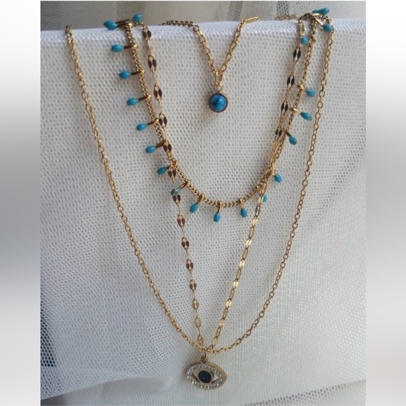 Swarovski Jewelry - Swarovski Elements 18k Gold Plated Layered Symbolic Evil Eye Necklace NEW